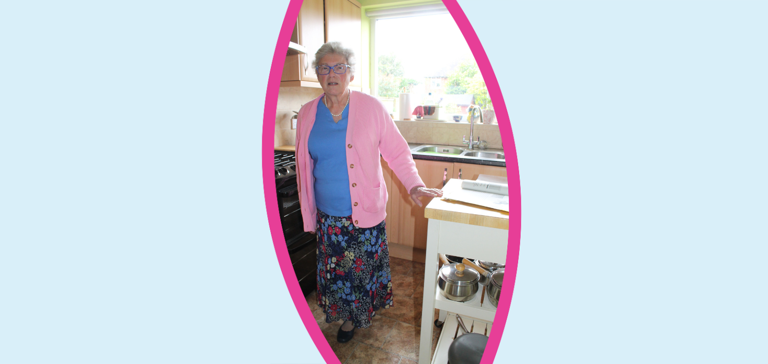 A lady completing her personalised strength and balance exercises.