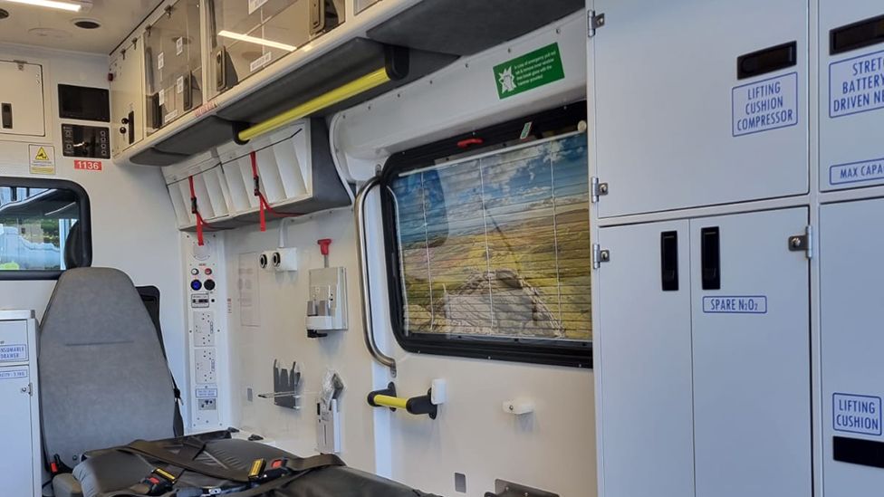 Inside of an ambulance with a more calmer feel that is less clinical 