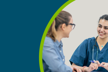 A young person talking with a healthcare professional in a room.